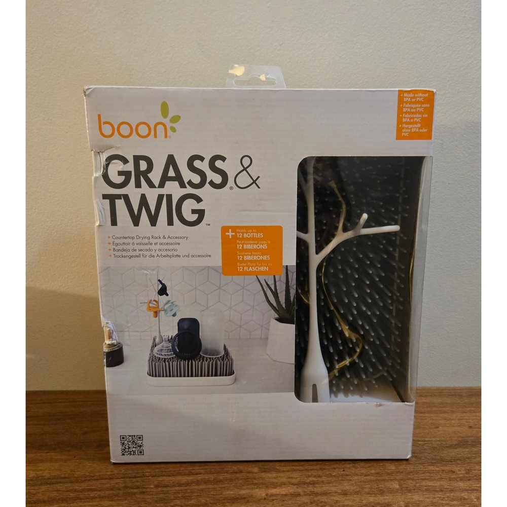 Boon Grass and Twig Countertop Baby Bottle Drying Rack Gray White New